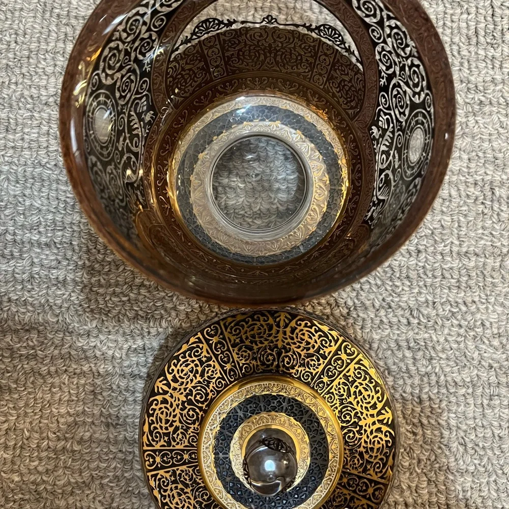 Pasabahce Mağazaları Gold Turkish Sugar Bowl Glass Limited Edition HandPainted